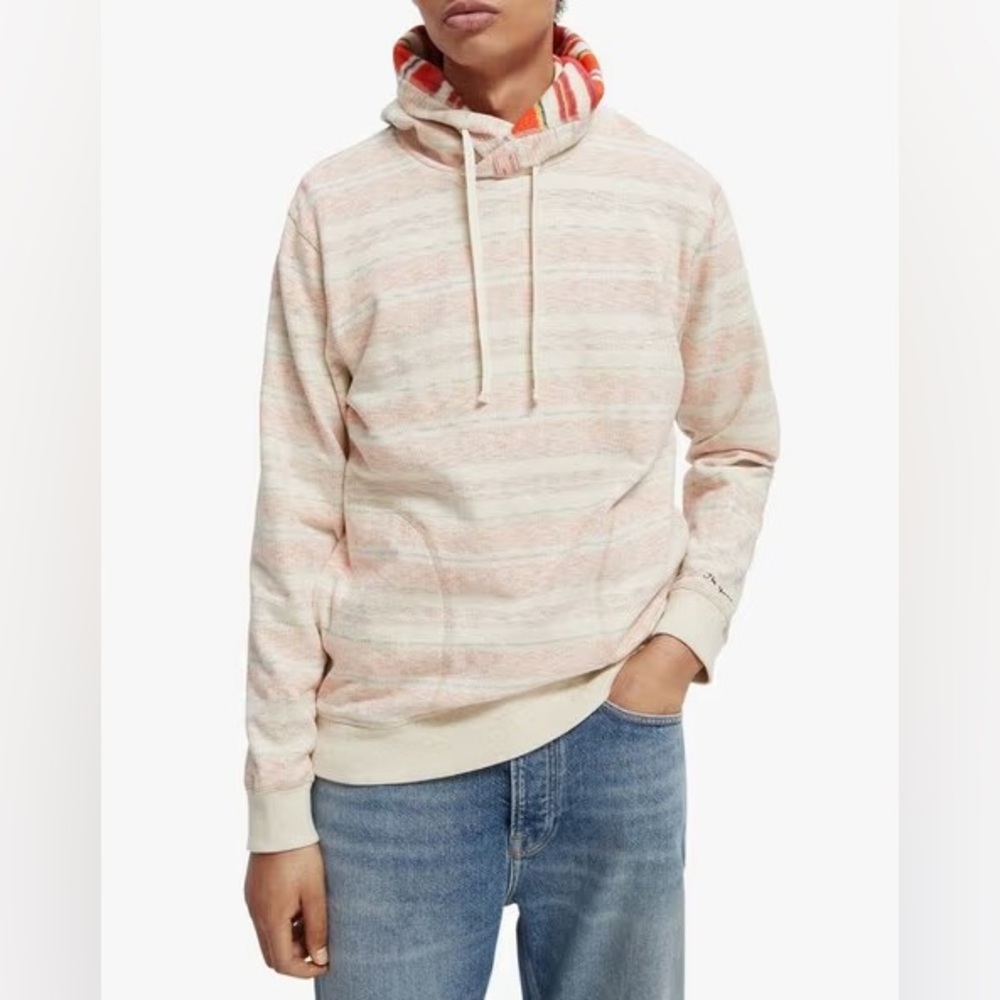 SCOTCH & SODA Beige Twisted Hood Brushed Felpa Striped Hoodie Mens Size XL